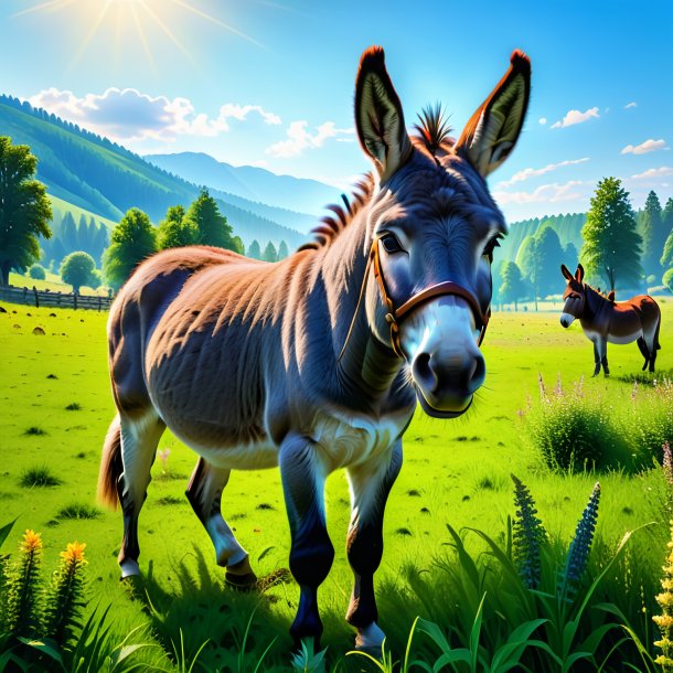 Photo of a playing of a donkey in the meadow