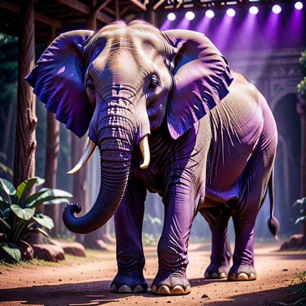 Foto de um elefante em um casaco roxo