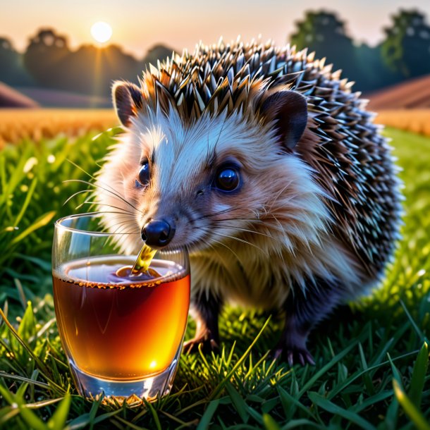 Pic d'une boisson d'un hérisson sur le champ