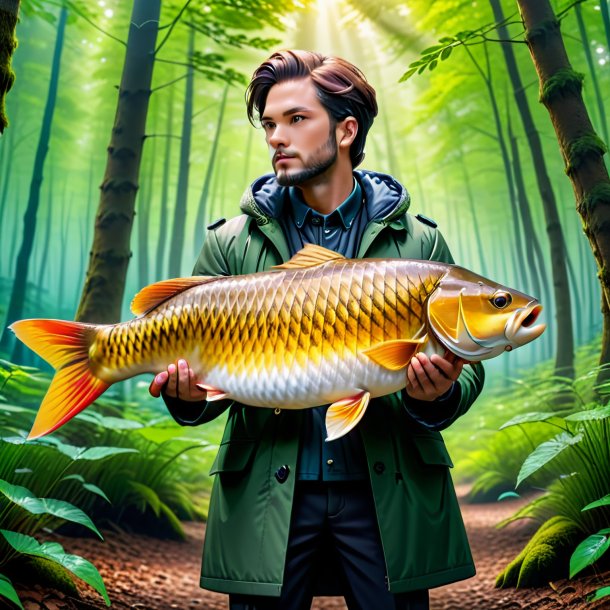 Picture of a carp in a coat in the forest