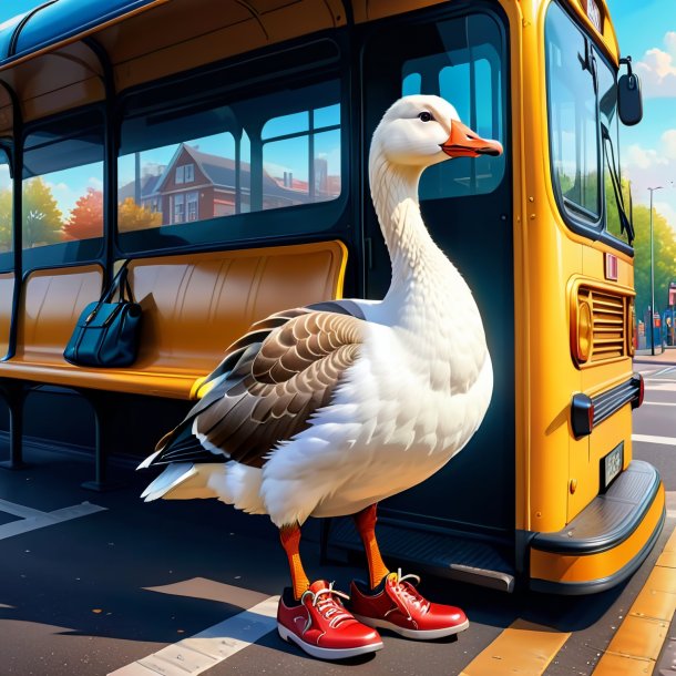 Illustration of a goose in a shoes on the bus stop