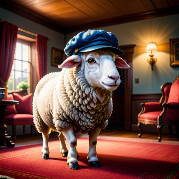 Illustration d'un mouton dans une casquette dans la maison