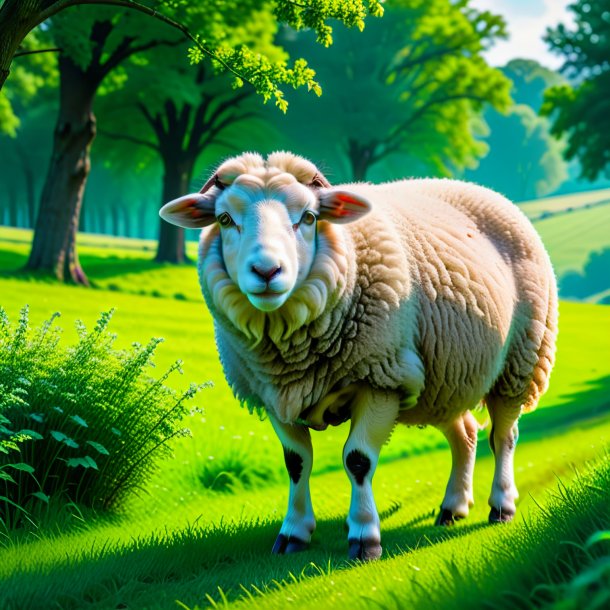 Pic of a sheep in a green belt