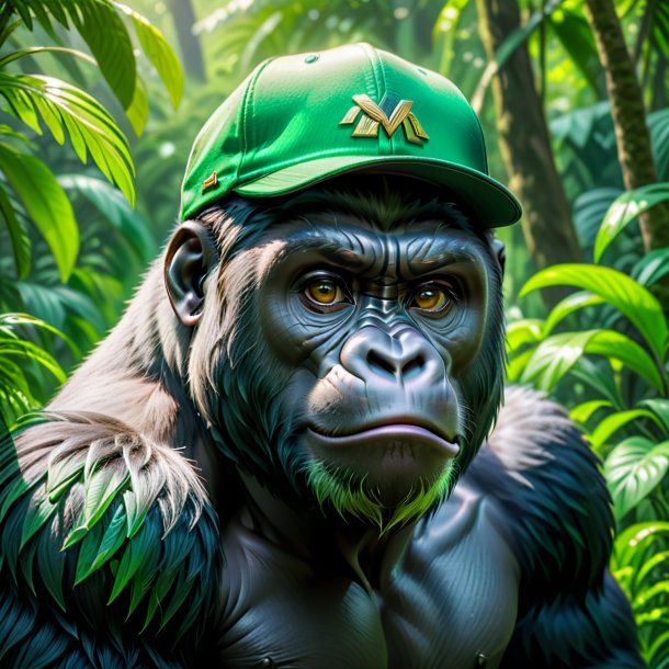 Pic of a gorilla in a green cap