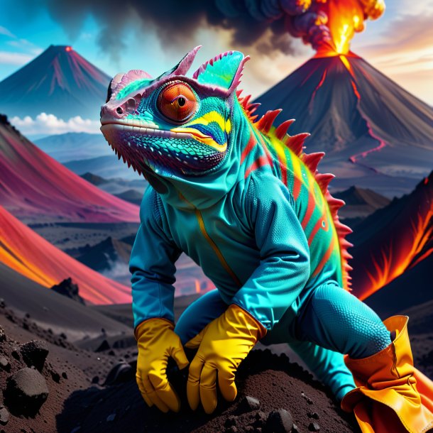 Photo d'un caméléon dans un gant dans le volcan