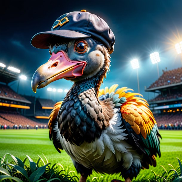 Photo of a dodo in a cap on the field