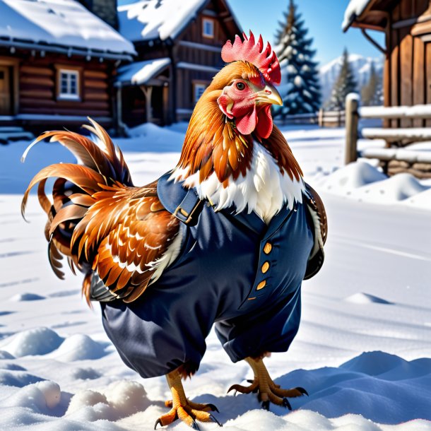 Pic d'une poule dans un pantalon dans la neige