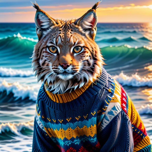 Picture of a lynx in a sweater in the sea