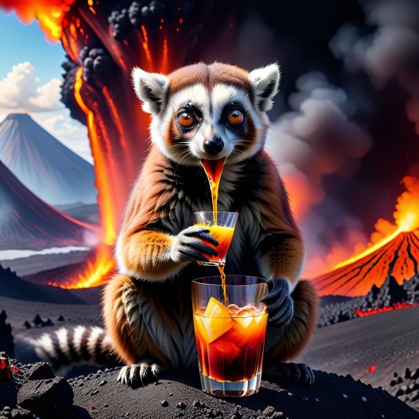 Pic of a drinking of a lemur in the volcano