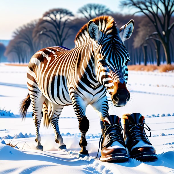 Foto de uma zebra em um sapato na neve