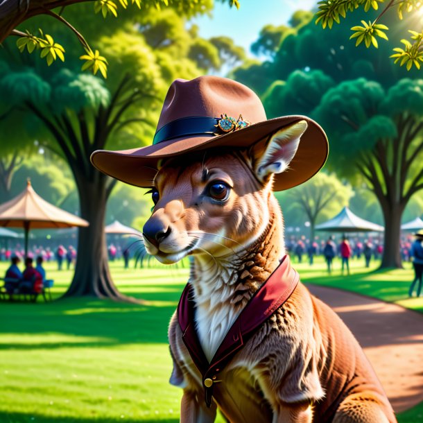 Drawing of a kangaroo in a hat in the park