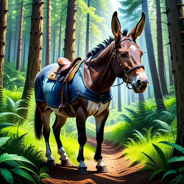 Photo d'une mule dans un jean dans la forêt