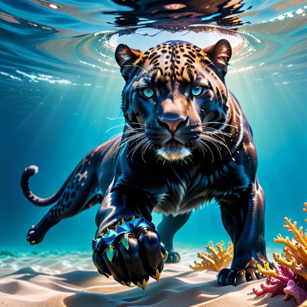 Picture of a panther in a gloves in the sea