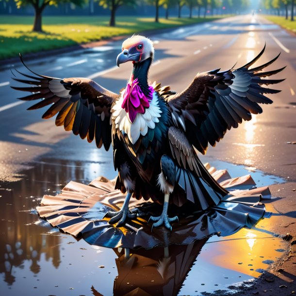 Illustration of a vulture in a dress in the puddle