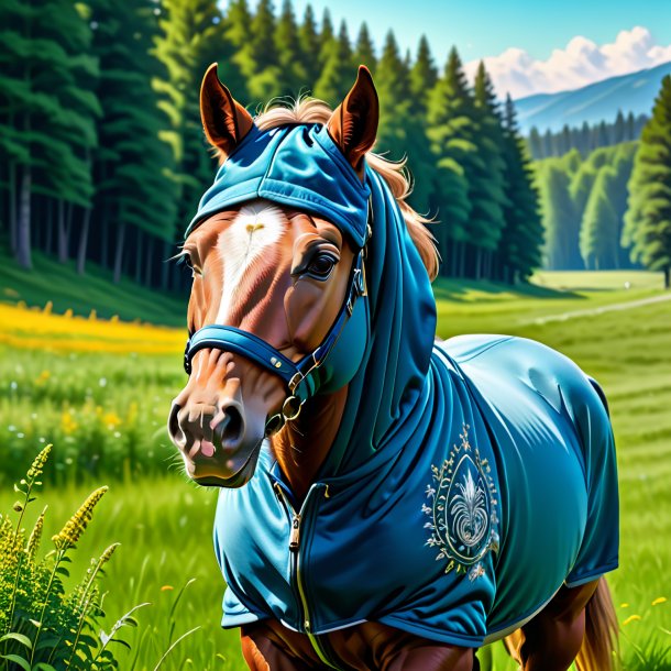 Drawing of a horse in a hoodie in the meadow