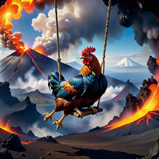 Photo of a swinging on a swing of a hen in the volcano