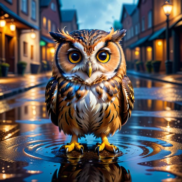 Picture of a smiling of a owl in the puddle