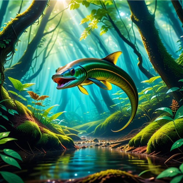 Picture of a jumping of a eel in the forest