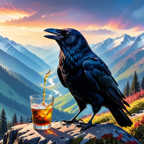 Picture of a drinking of a crow in the mountains