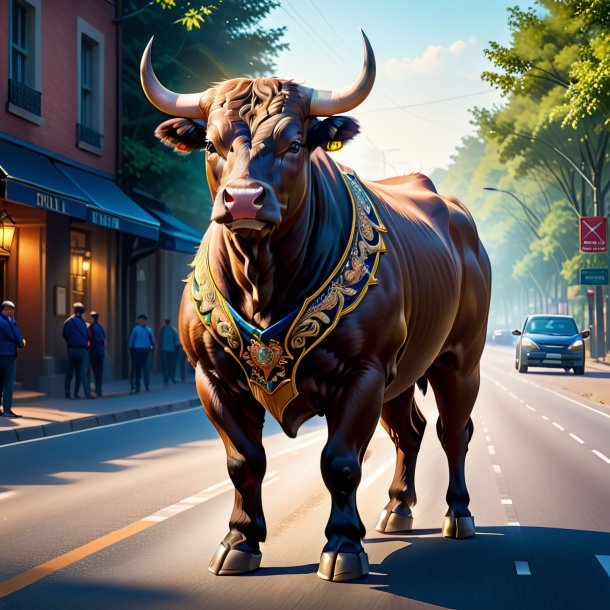 Illustration of a bull in a vest on the road