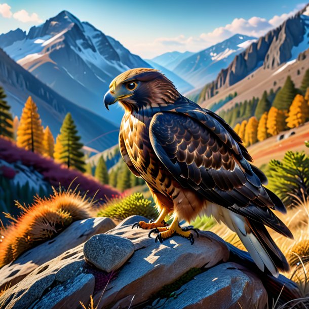 Image of a sleeping of a hawk in the mountains