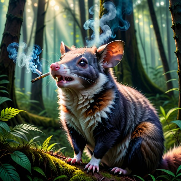 Pic of a smoking of a possum in the forest