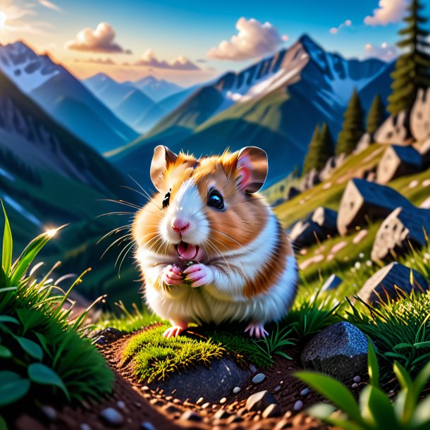 Image of a playing of a hamster in the mountains