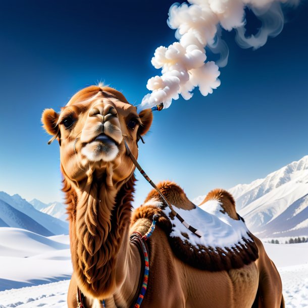 Foto de un fumar de un camello en la nieve