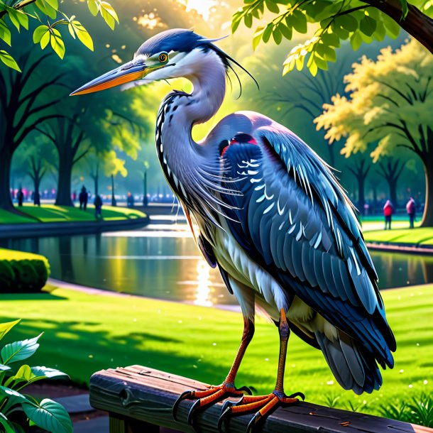 Illustration of a heron in a gloves in the park