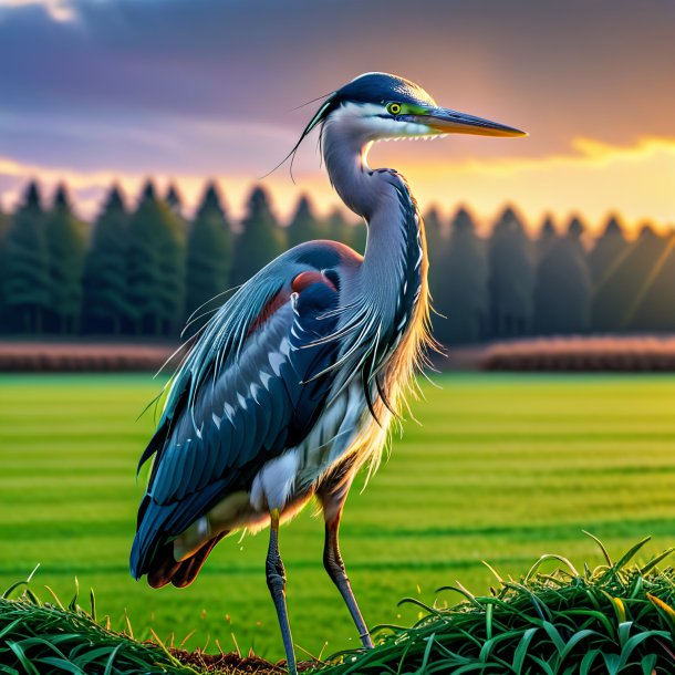 Imagen de una garza en un suéter en el campo