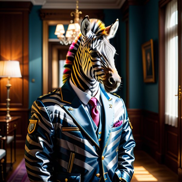 Picture of a zebra in a jacket in the house