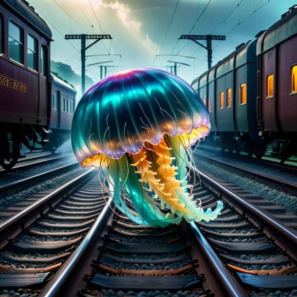 Photo of a threatening of a jellyfish on the railway tracks