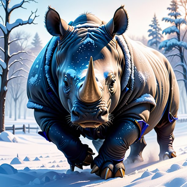 Drawing of a rhinoceros in a gloves in the snow