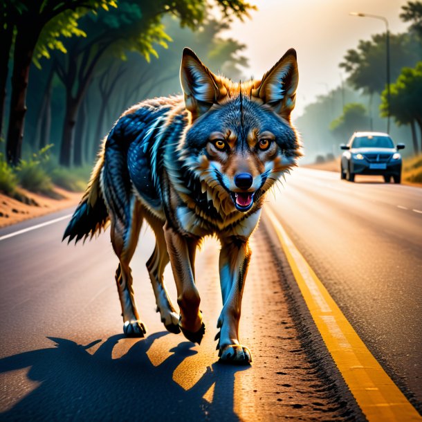 Picture of a threatening of a jackal on the road