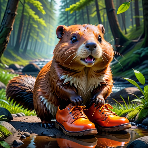 Picture of a beaver in a orange shoes