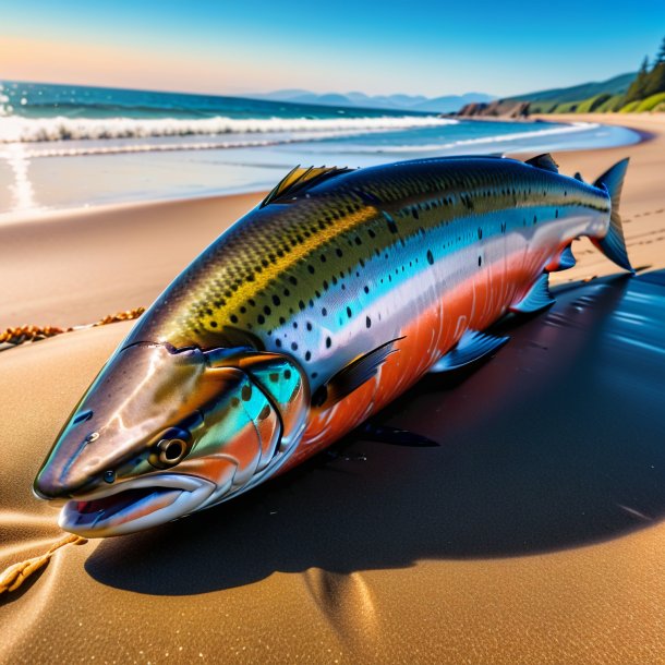 Pic of a salmon in a belt on the beach