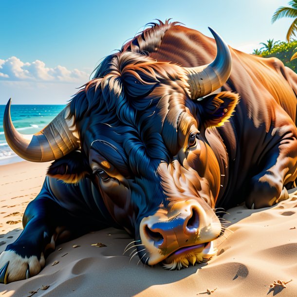 Foto de un toro durmiendo en la playa