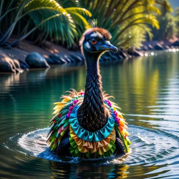 Image of a emu in a dress in the water