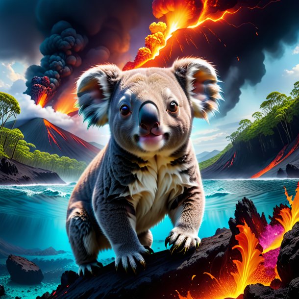 Image of a swimming of a koala in the volcano