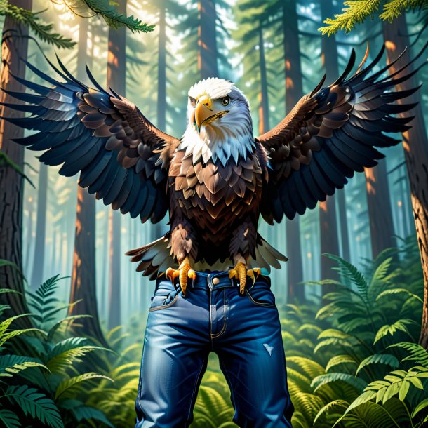 Illustration of a eagle in a jeans in the forest