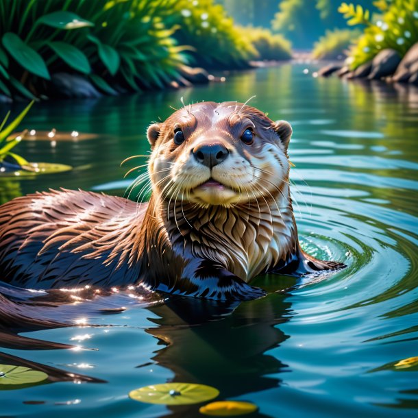 Image of a swimming of a otter in the park