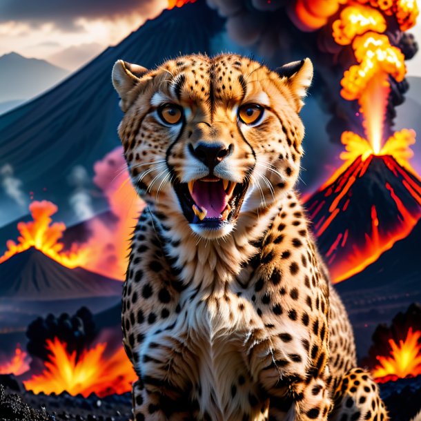 Image of a threatening of a cheetah in the volcano