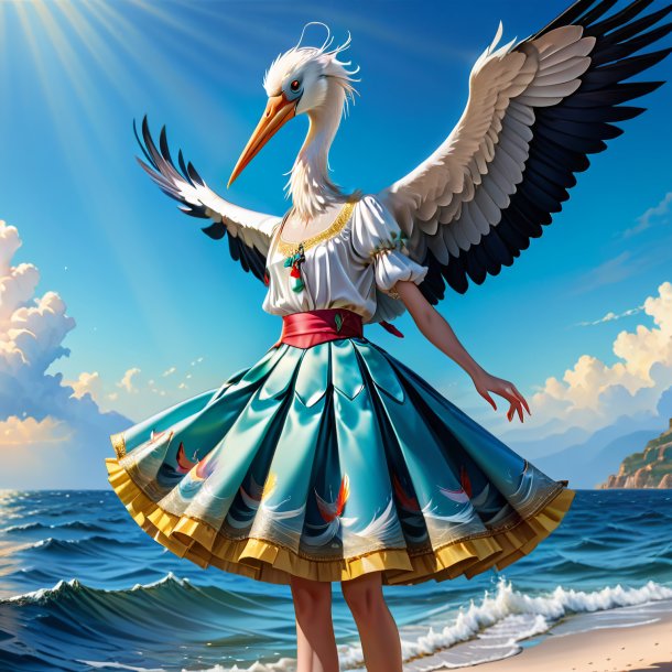 Drawing of a stork in a skirt in the sea