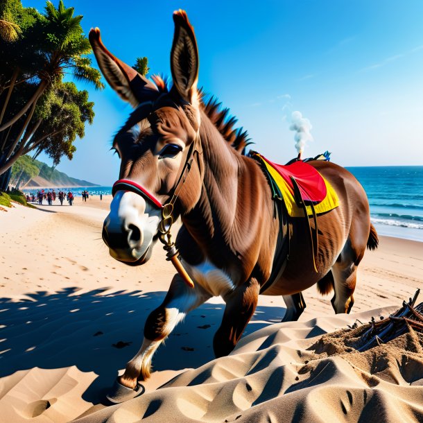 Foto de un fumar de un burro en la playa