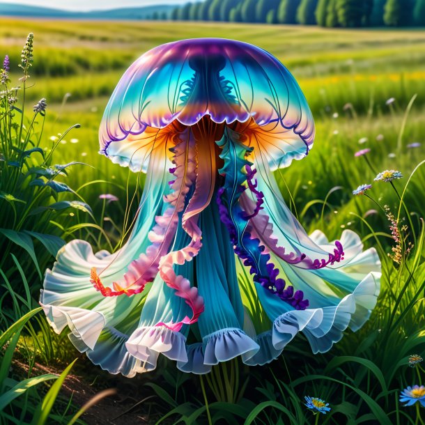 Picture of a jellyfish in a skirt in the meadow