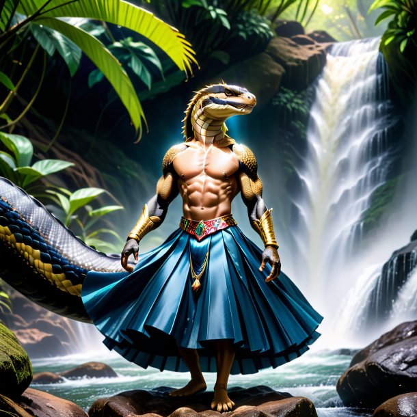 Image of a king cobra in a skirt in the waterfall