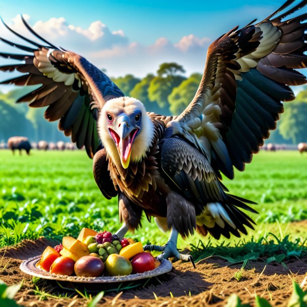 Picture of a eating of a vulture on the field