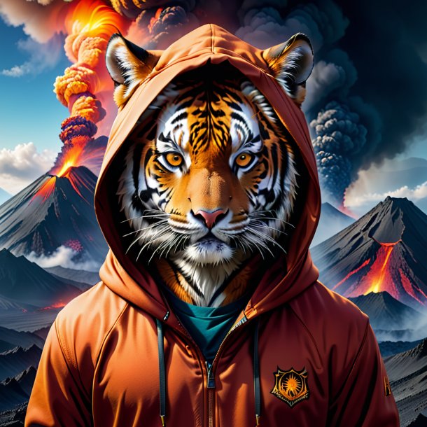 Photo of a tiger in a hoodie in the volcano