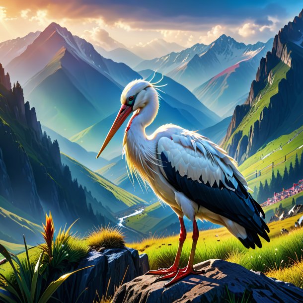 Image of a crying of a stork in the mountains