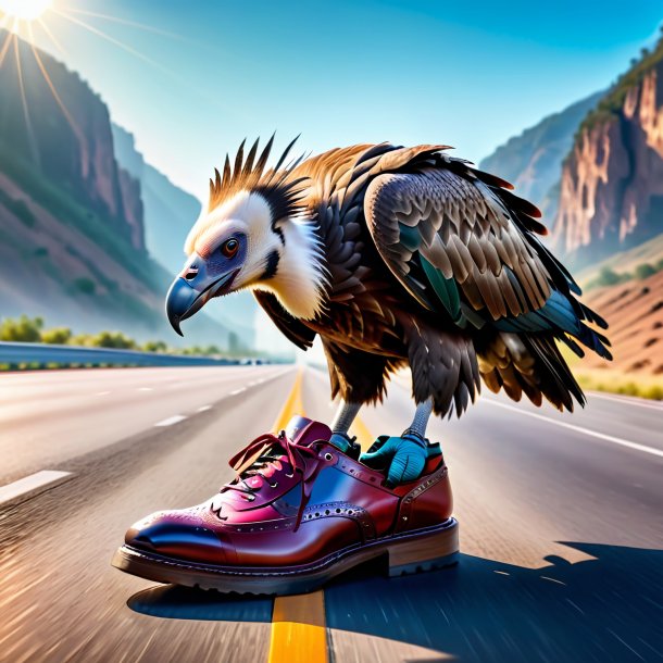 Pic of a vulture in a shoes on the highway